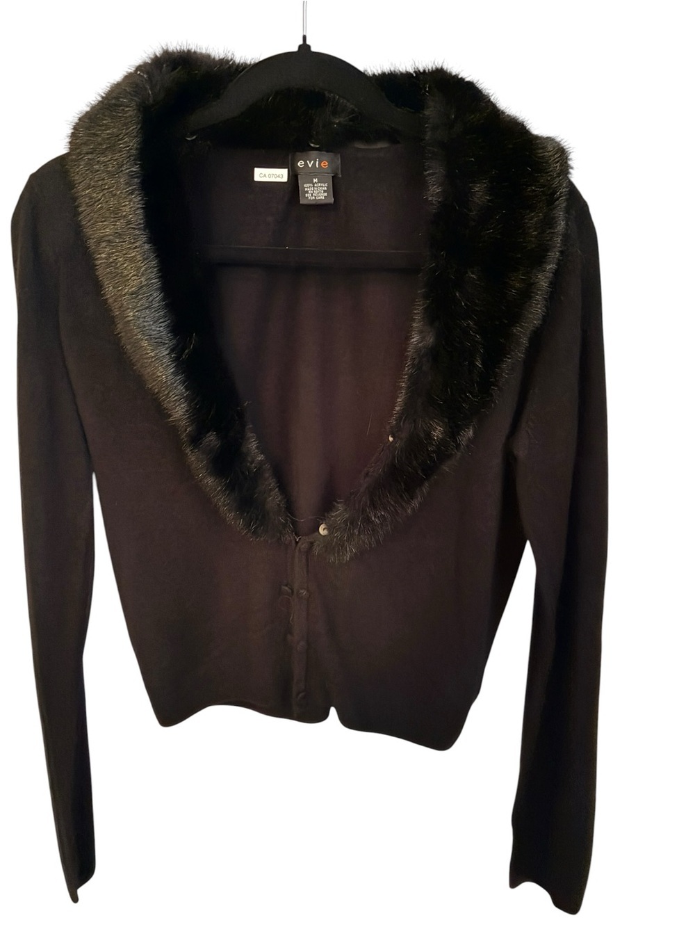 EVIE Black Cardigan with Removable Faux Fur Collar